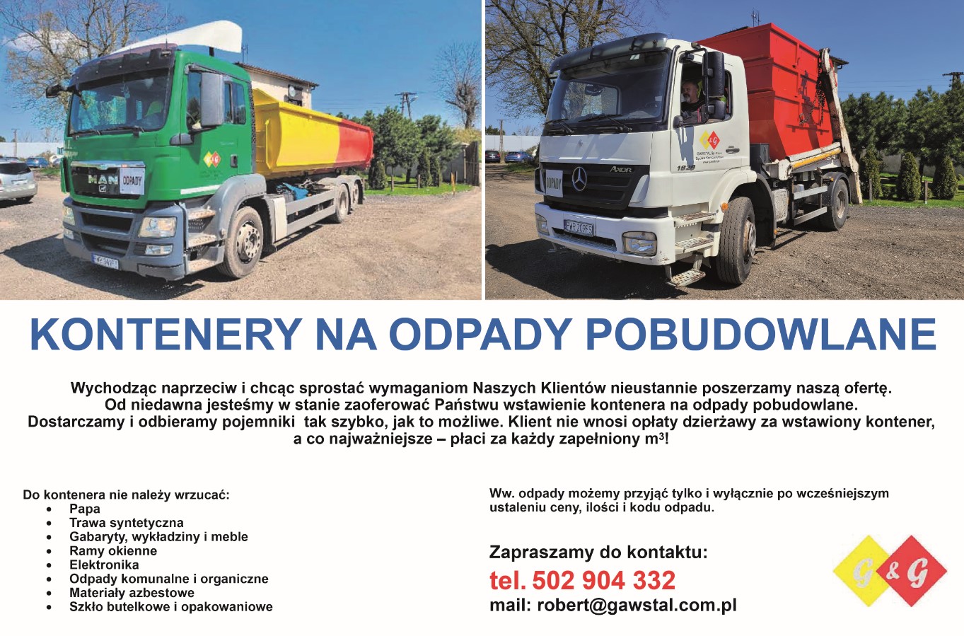 GAWSTAL odbiór wszelakiego rodzaju odpadów własnymi kontenerami - wywóz odpadów ŚRODA WIELKOPOLSKA wywóz odpadów ŚRODA WIELKOPOLSKA